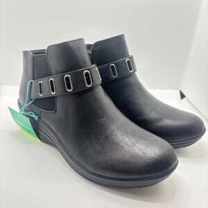 Kohls Boots Women’s Sz 8 Booties Shoes Black Leather Ankle Zipper Side-Top Strap